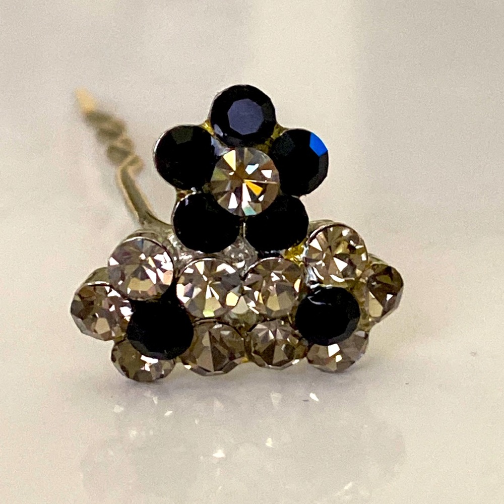 Crystal and Black Stone Floral Hair Pin